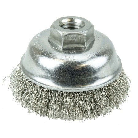 Weiler 3-1/2" Crimped  Cup Brush, .014" Stainless Steel Fill, 5/8"-11 UNC Nut 13188